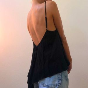 Black spaghetti strap backless top.